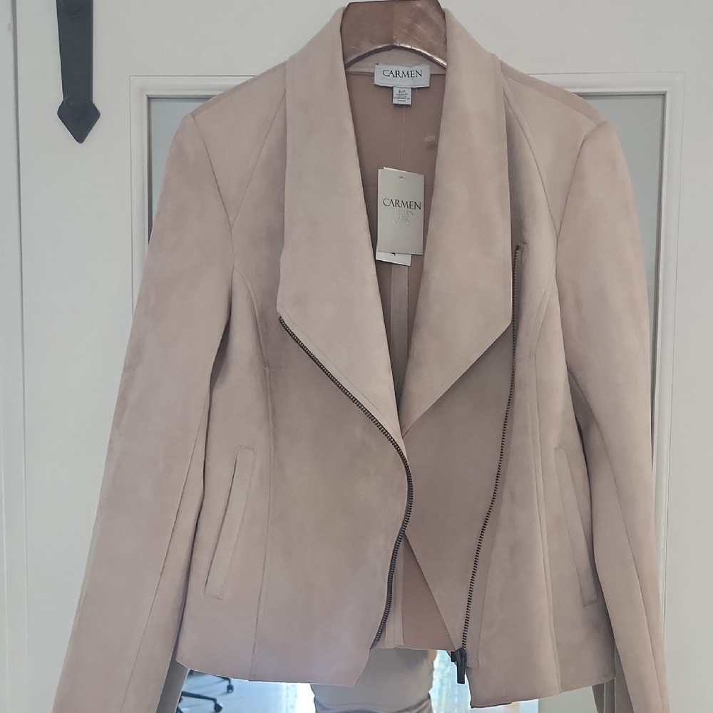 Women's Faux Leather Tan/pink Jacket